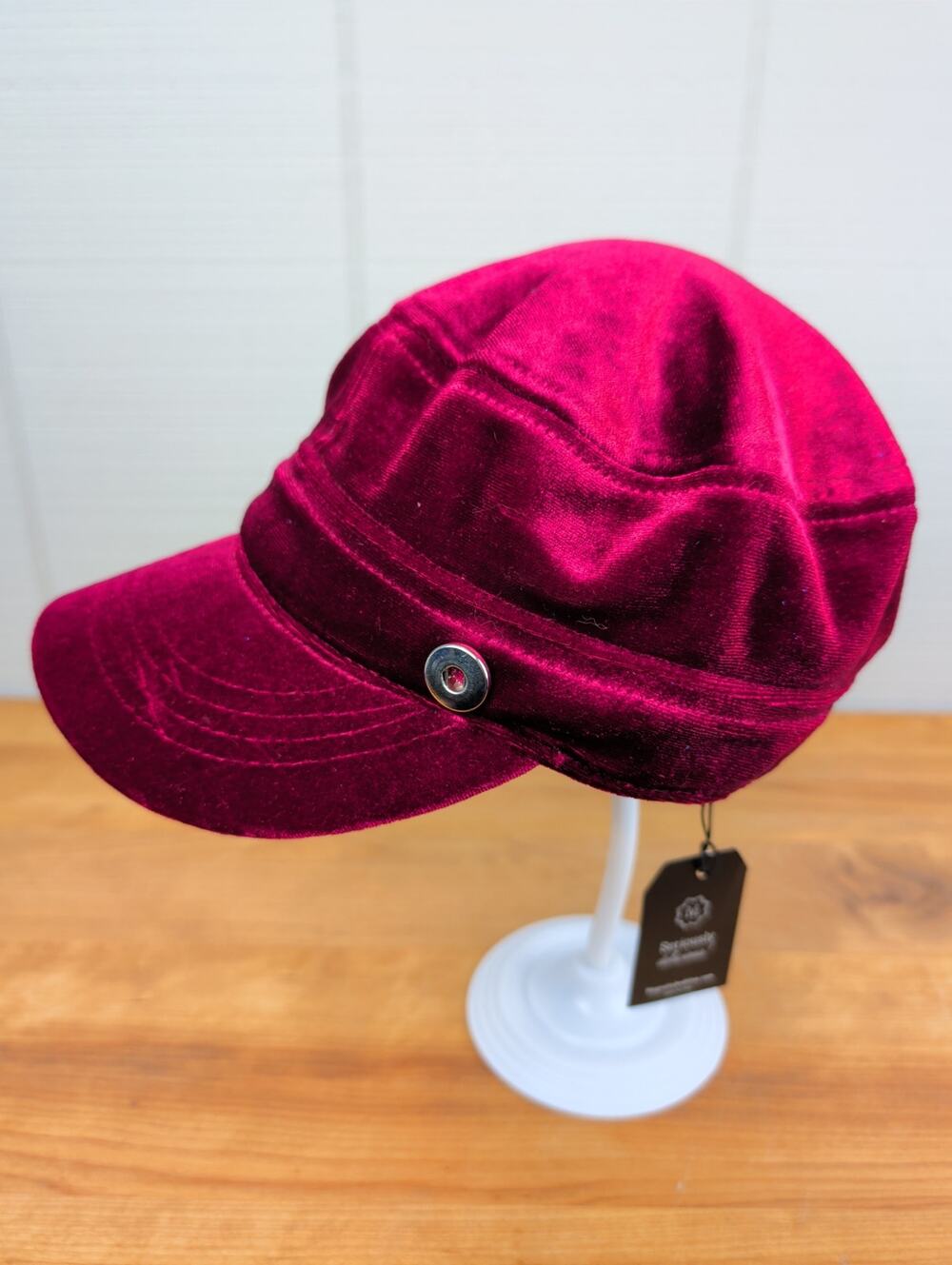 Magnolia and Vine Pink Red Pink Velvet Cap Hat Snap Jewelry Base Cadet Style NWT